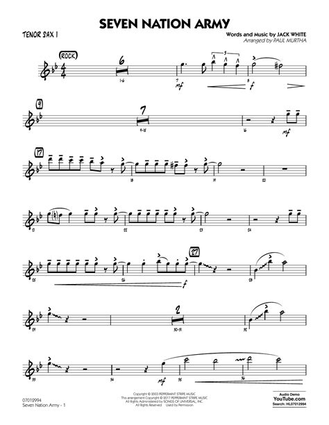 Seven Nation Army - Tenor Sax 1 by Paul Murtha Sheet Music for Jazz ...