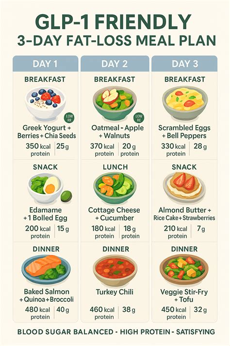 🩺 GLP-1 Friendly 3-Day Fat-Loss Meal Plan in 2025 | Fat loss food plan ...