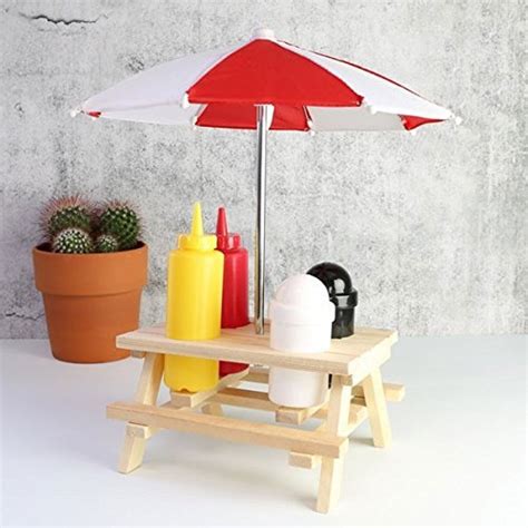 Buy THW® Miniature Picnic Table BBQ Backyard Condiment Holder Set with ...