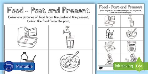 Food - Past and Present - Colouring Page (teacher made)