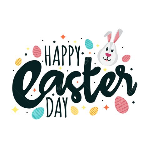 Happy Easter Day Typography Decorative Text Design With Rabbit Vector ...