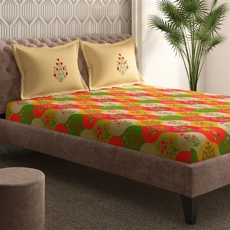 Buy PORTICO Gulmarg Cotton 210TC Printed 3Pcs Super King Bedsheet Set ...
