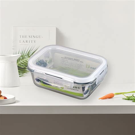 Transparent clear glass rectangular container with airtight lid 370ml ...