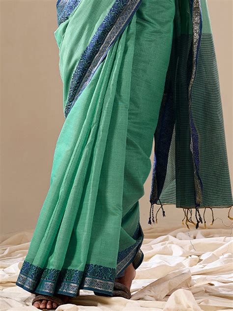 Buy Green Cotton Festive Wear Saree With Blouse Piece online-Karagiri