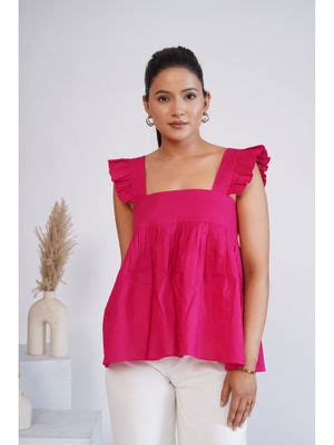 Buy SALVIA SKY Hot Pink Square Neck Top (XS) Online