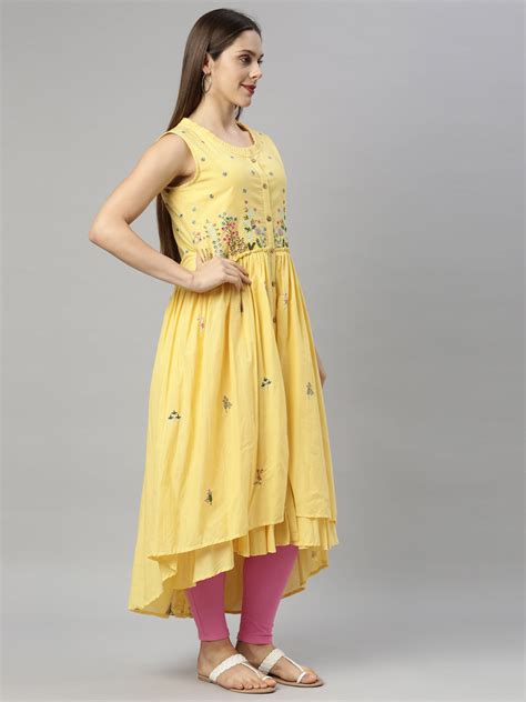 Neerus Yellow Solid Cotton Straight Kurti for Casual Daily Wear Women ...