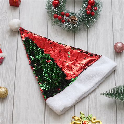 eCraftIndia Red and Green Flip Sequin Fancy Christmas Santa Hat Santa