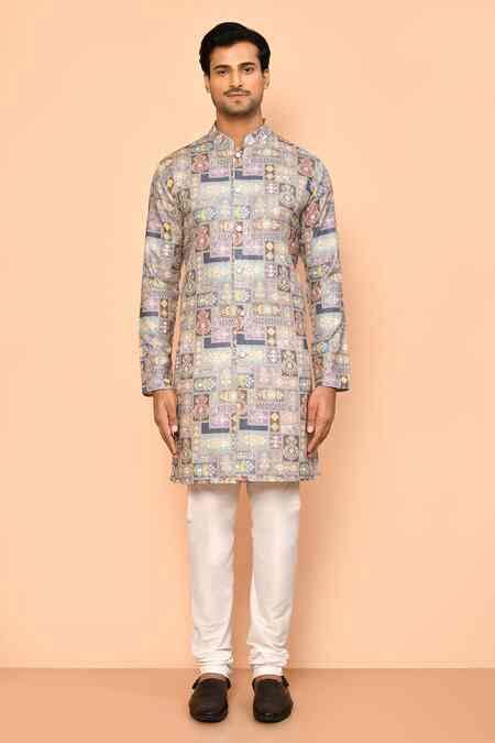 Buy Multi Color Cotton Sequins, Embroidery Straight Kurta For Men by ...