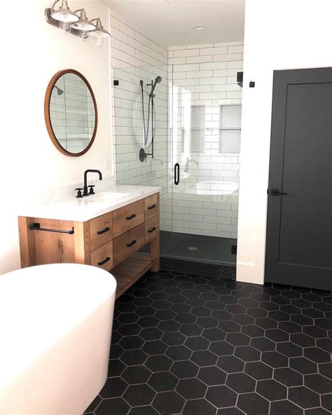 30 Beautiful Black Hexagonal Tile Bathroom Ideas For A Modern Oasis