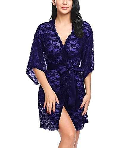 Buy BROIDEN Womens Babydoll Lace Net Robe Lingerie Nightwear Dress Free ...