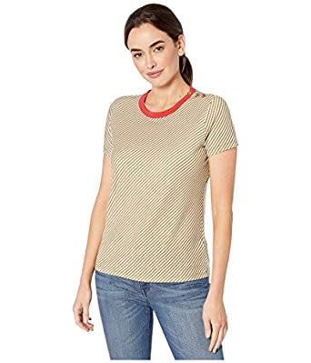 LAUREN RALPH LAUREN Button Shoulder Striped Tee Light Agave/Mascarpone ...