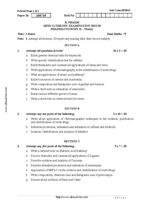 BP-504T 2019 Paper - Notes - Printed Page 1 of 1 Sub Code:BP504T Paper ...