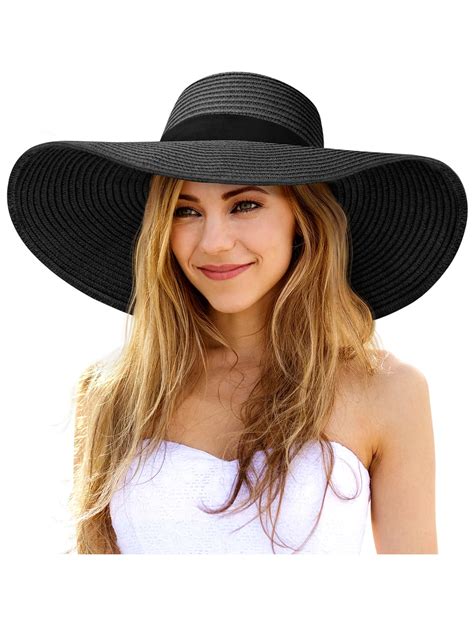 Womens Sun Hat UV Protection Wide Brim Beach Hat Floppy Foldable Roll ...