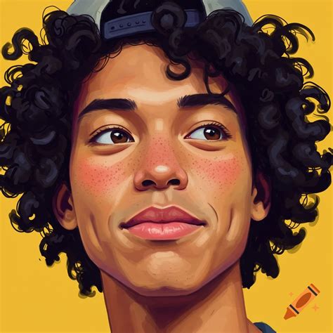 Man with curly black hair, tan skin, freckles, and backwards cap on Craiyon