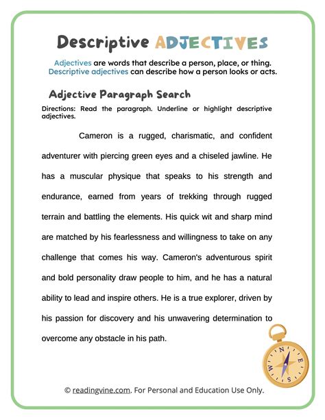 Descriptive Adjectives Worksheets - ReadingVine