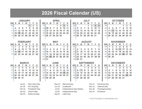 2026 USA Fiscal Quarter Calendar - Free Printable Templates