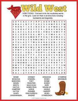 THE WILD WEST Word Search & Crossword Puzzle Worksheet Activity ...