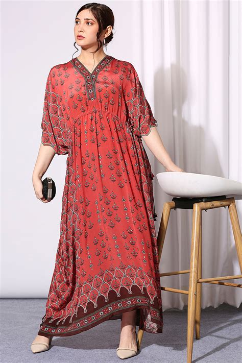 Ethnic Folklore Kaftan Dress With Waist Tie-Up | Sougat Paul