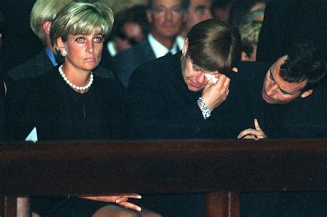 Princess Diana and Elton John pictured at the funeral of their friend ...
