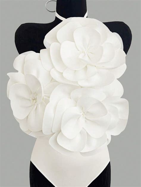 Celure Plus Size Women Tie Neck White Floral Decor Ribbed Skinny ...