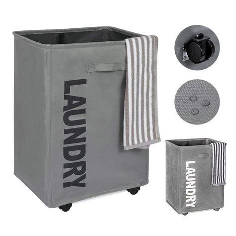 House of Quirk Collapsible Rolling Laundry Basket Foldable Rectangular ...