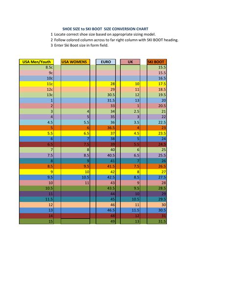 Ski Boot Size Chart 的图像结果