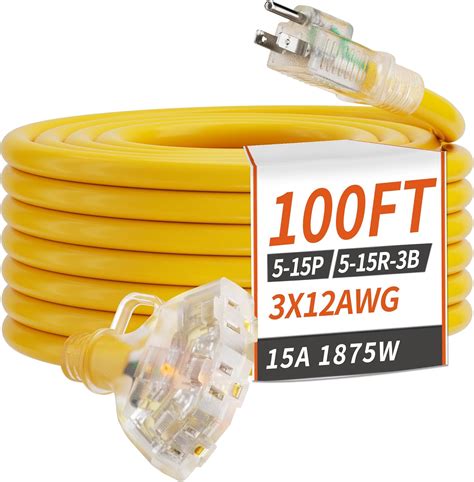 Amazon.com: PlugSaf 100 FT 12/3 Gauge Outdoor Extension Cord with ...