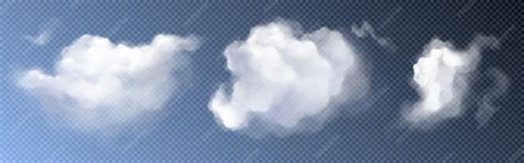 White realistic fluffy cloud smoke in sky transparent vector set ...