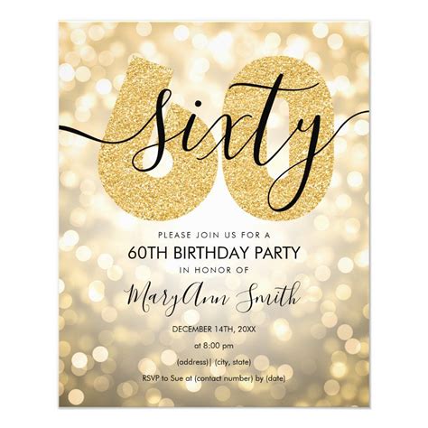 Elegant Modern Gold 60th Birthday Party Invite Flyer 60th Birthday ...