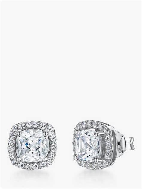 Jools by Jenny Brown Cubic Zirconia Cushion Stud Earrings, Silver/Clear