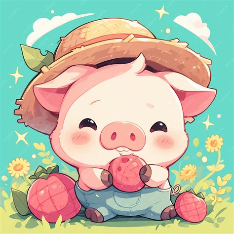 Premium Vector | A harmonious pig farmer cartoon style