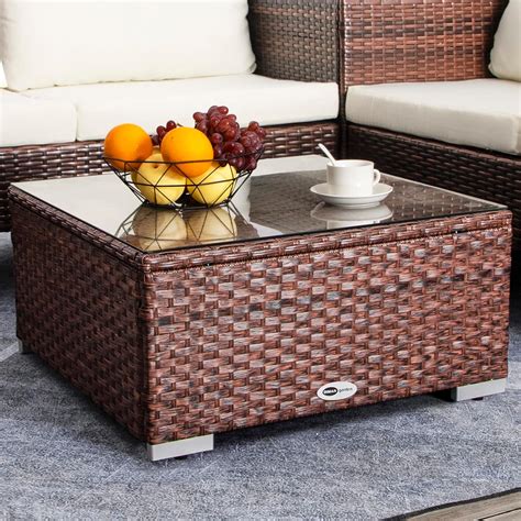 Amazon.com: DIMAR GARDEN Outdoor Coffee Table Wicker Patio Side Table ...