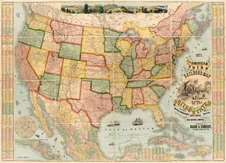 Karmakara American Union Railroad Map of The United States, 1871 - Fine ...