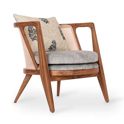 Ringi -Teak Lounge Chair Dark Green, white Printed Fabric | Alankaram