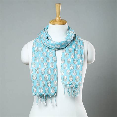 Sanganeri Block Printed Cotton Stole with Tassels 26