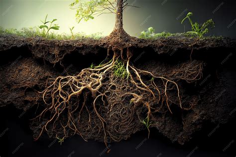 Premium Photo | Roots of plant growing underground