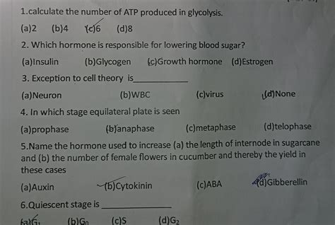 1.calculate the number of ATP produced in glycolysis.(a) 2(b) 4(c) 6(..
