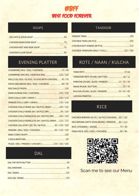 Menu at #BFF (Best Food Forever), Sindri