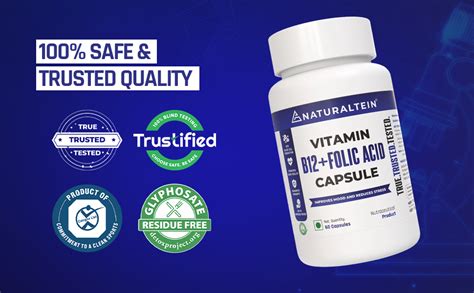 NATURALTEIN Vitamin B12 + Folate (60 Capsules) | 100% Clean & Additive ...