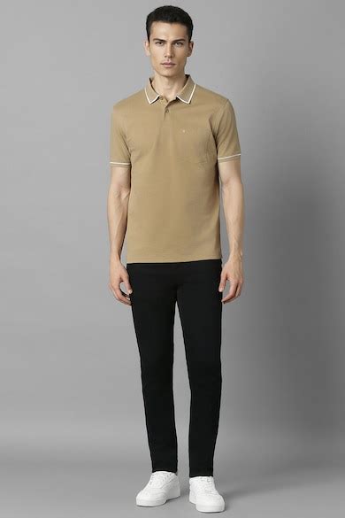 Buy Men Khaki Solid Polo Neck T-shirt Online - 966010 | Louis Philippe