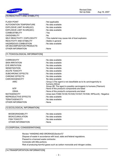 MATERIAL SAFETY DATA SHEET - Samsung