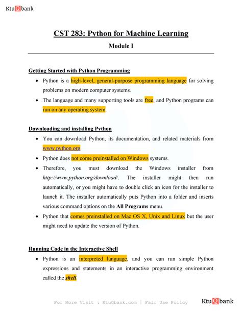 CST 283-PML- M1 - KQB Ktu Qbank - CST 283: Python for Machine Learning ...