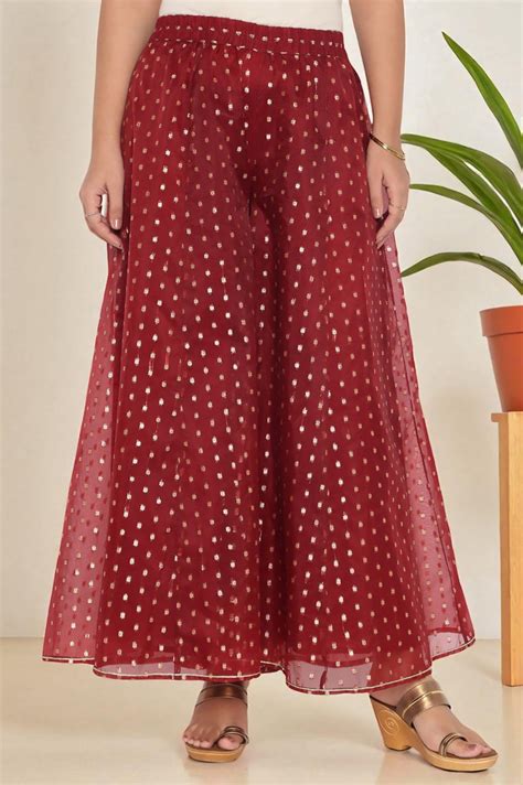Buy Maroon Dyed Printed Lace Jaquard Straight Kurti, Palazzo and ...