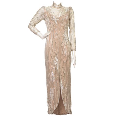 1980s Bob Mackie nude and silver beaded and pearl Gown / Dress For Sale ...