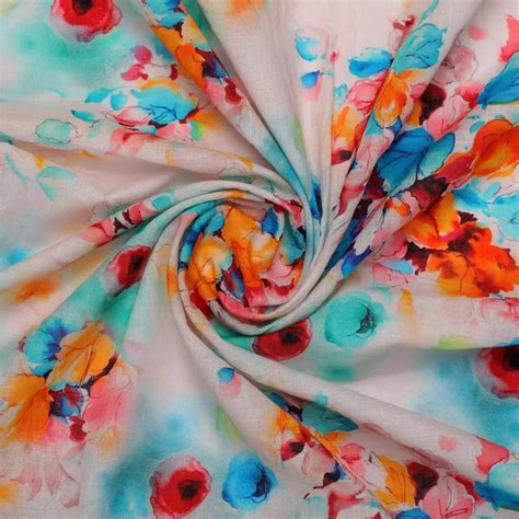 Pure Cotton Digital Printed Fabric - Watercolor Floral Design ...