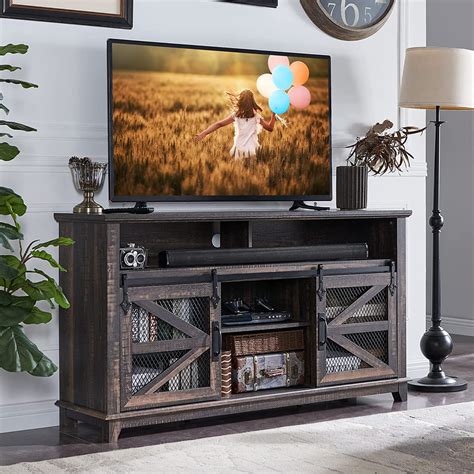 OKD Farmhouse TV Stand with Sliding Barn Door for 65+ inch TV, Wood ...