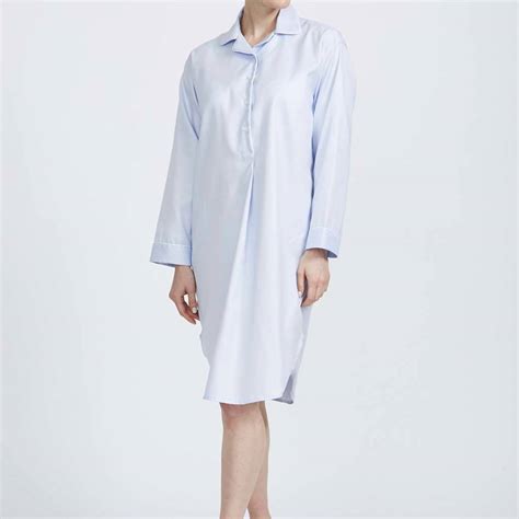 Women's 'Pearl Blue' Herringbone Cotton Twill Nightshirt By BRITISH BOXERS