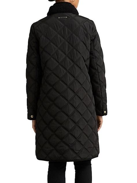 Manteau matelassé à motif de losanges avec col en molleton