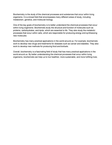 Biochemistry - this is a hard topic - Biochemistry is the study of the ...