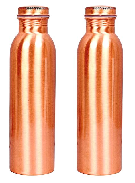 Kuber Industries Plain Copper Water Bottle Set, 1 Litre, Set of 2, Gold ...